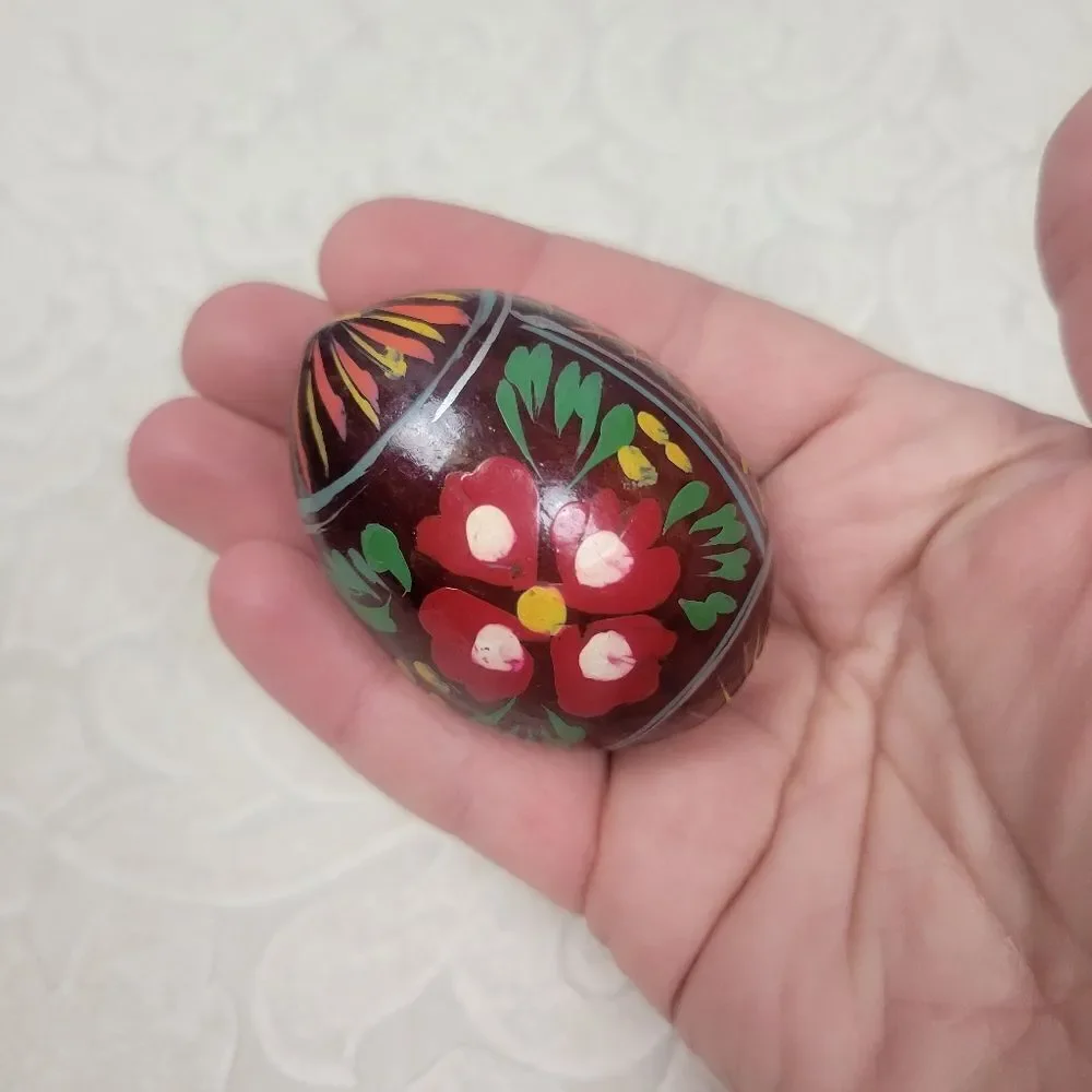 Vintage Wooden Hand Painted Easter Eggs 3 Pieces
